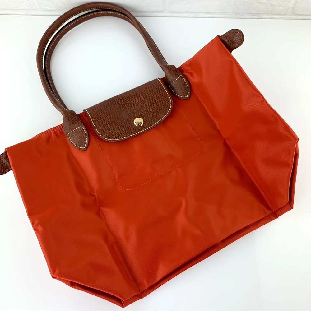 Longchamp Orange Nylon & Brown Leather Tote - Picture 5 of 16